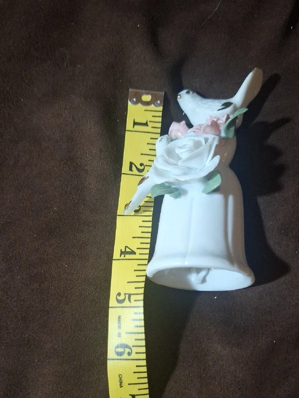 Vintage Porcelain Bird & Rose Bell with Pink Blossoms